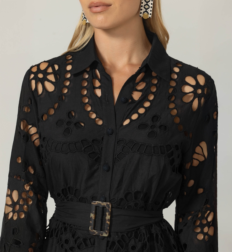 Langes Kleid Ruby - Englische Stickerei - 100% Baumwolle - Miss June Paris - 5