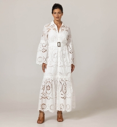 Langes Kleid Ruby - Englische Stickerei - 100% Baumwolle - Miss June Paris - 15