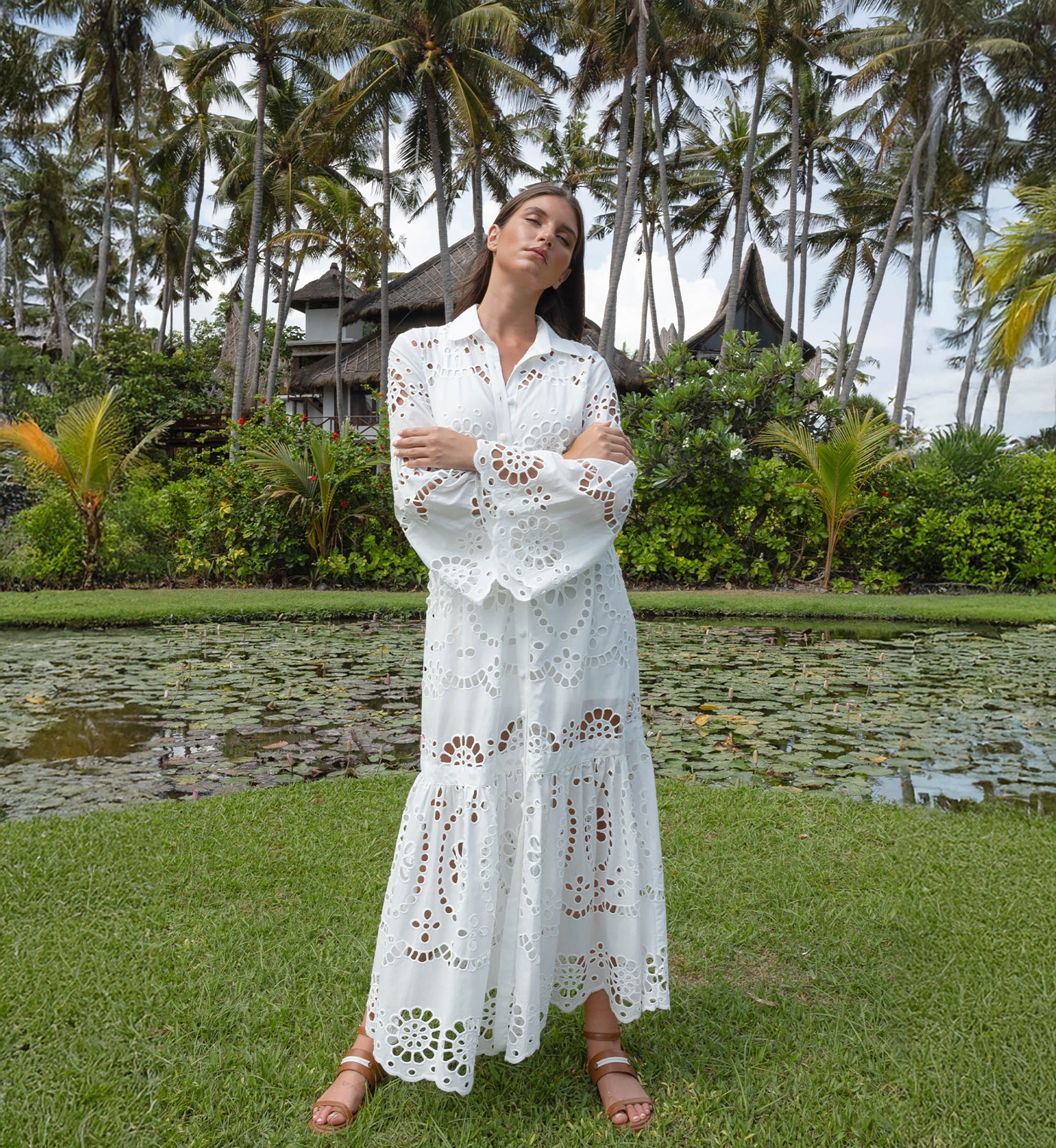 Langes Kleid Ruby - Englische Stickerei - 100% Baumwolle - Miss June Paris - 14