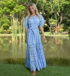 Langes Kleid Ruby - Englische Stickerei - 100% Baumwolle - Miss June Paris - 1