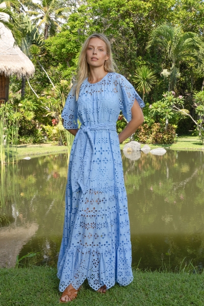 Long Dress Sable - English Embroidery - 100% Cotton - Miss June Paris - 2