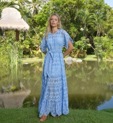 Langes Kleid Ruby - Englische Stickerei - 100% Baumwolle - Miss June Paris - 2