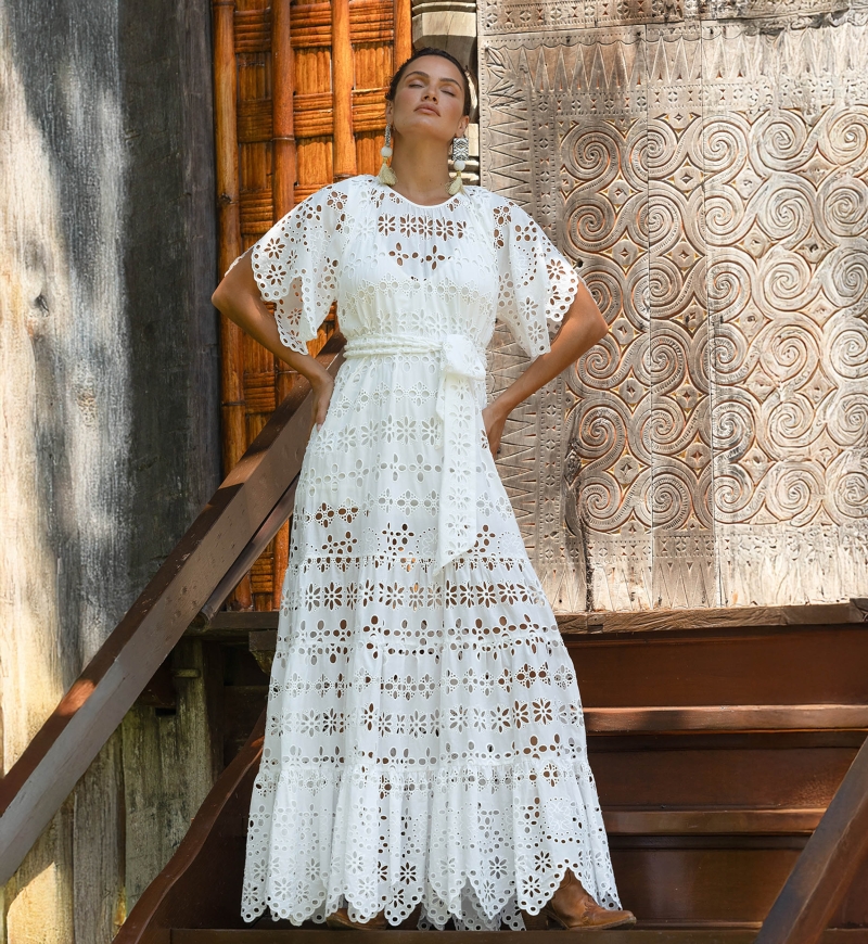 Long Dress Sable - English Embroidery - 100% Cotton - Miss June Paris - 6