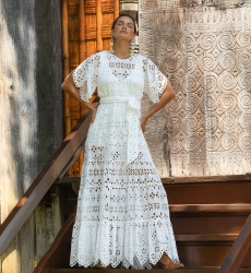 Langes Kleid Ruby - Englische Stickerei - 100% Baumwolle - Miss June Paris - 6