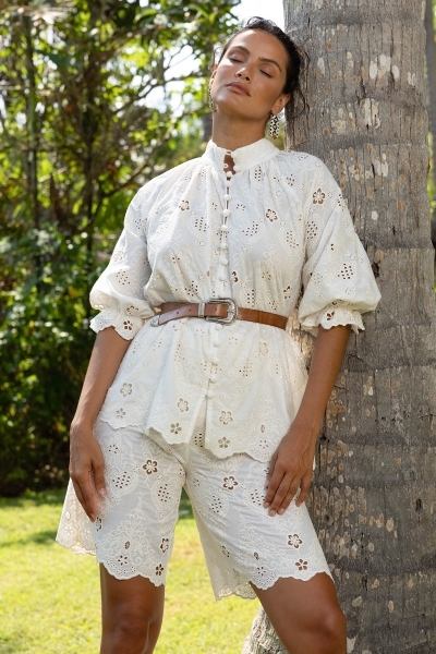 Serena Shirt - English Embroidery - 100% Cotton - Miss June Paris -1