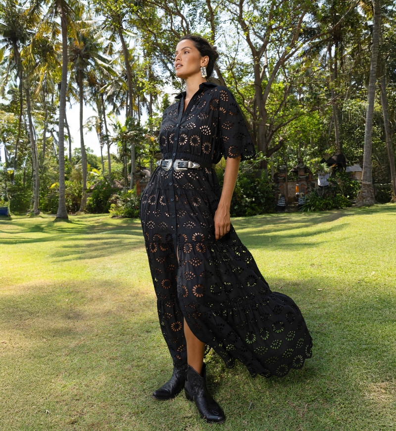 Gardenia Langes Kleid -  Englische Stickerei - 100% Baumwolle - Miss June Paris - 7