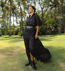 Gardenia Langes Kleid -  Englische Stickerei - 100% Baumwolle - Miss June Paris - 7