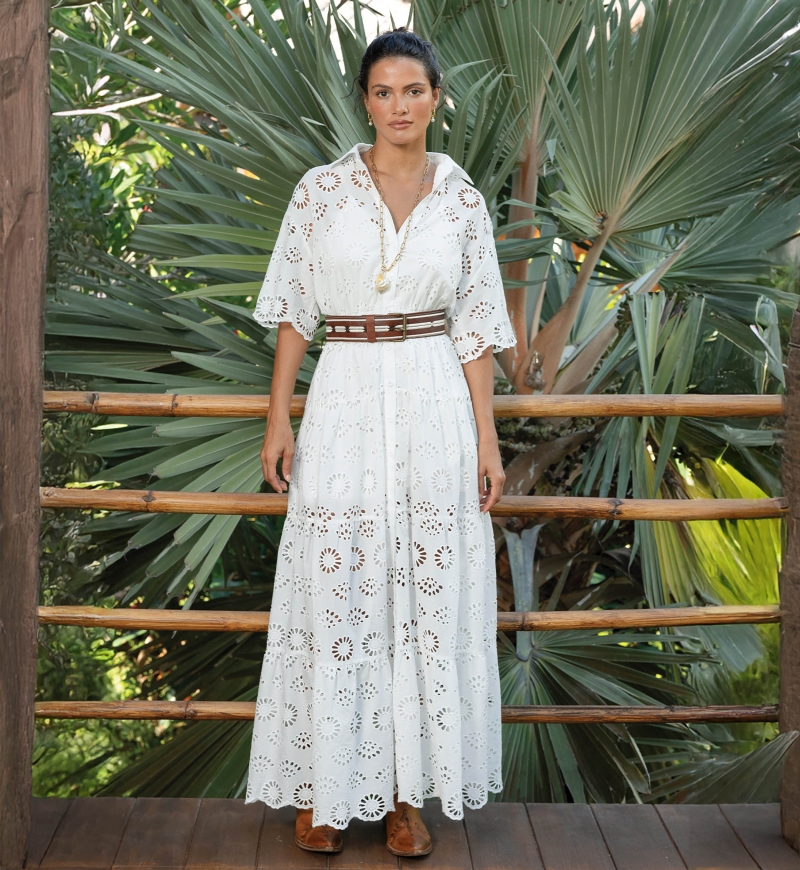 Vestido Longo Gardenia - Bordado Inglês - 100% Algodão - Miss June Paris - 1