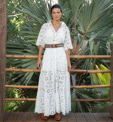 Gardenia Langes Kleid -  Englische Stickerei - 100% Baumwolle - Miss June Paris - 1