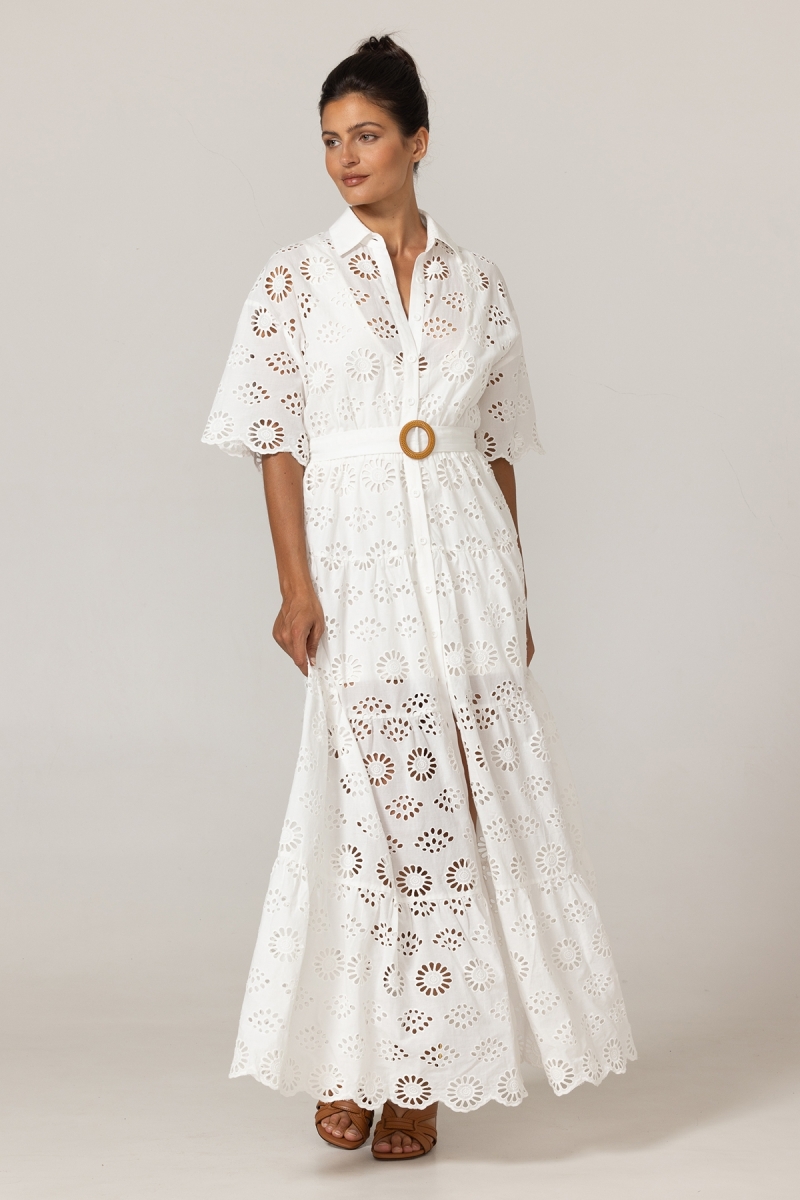 Abito Lungo Gardenia - Ricamo Inglese - 100% Cotone - Miss June Paris - 3