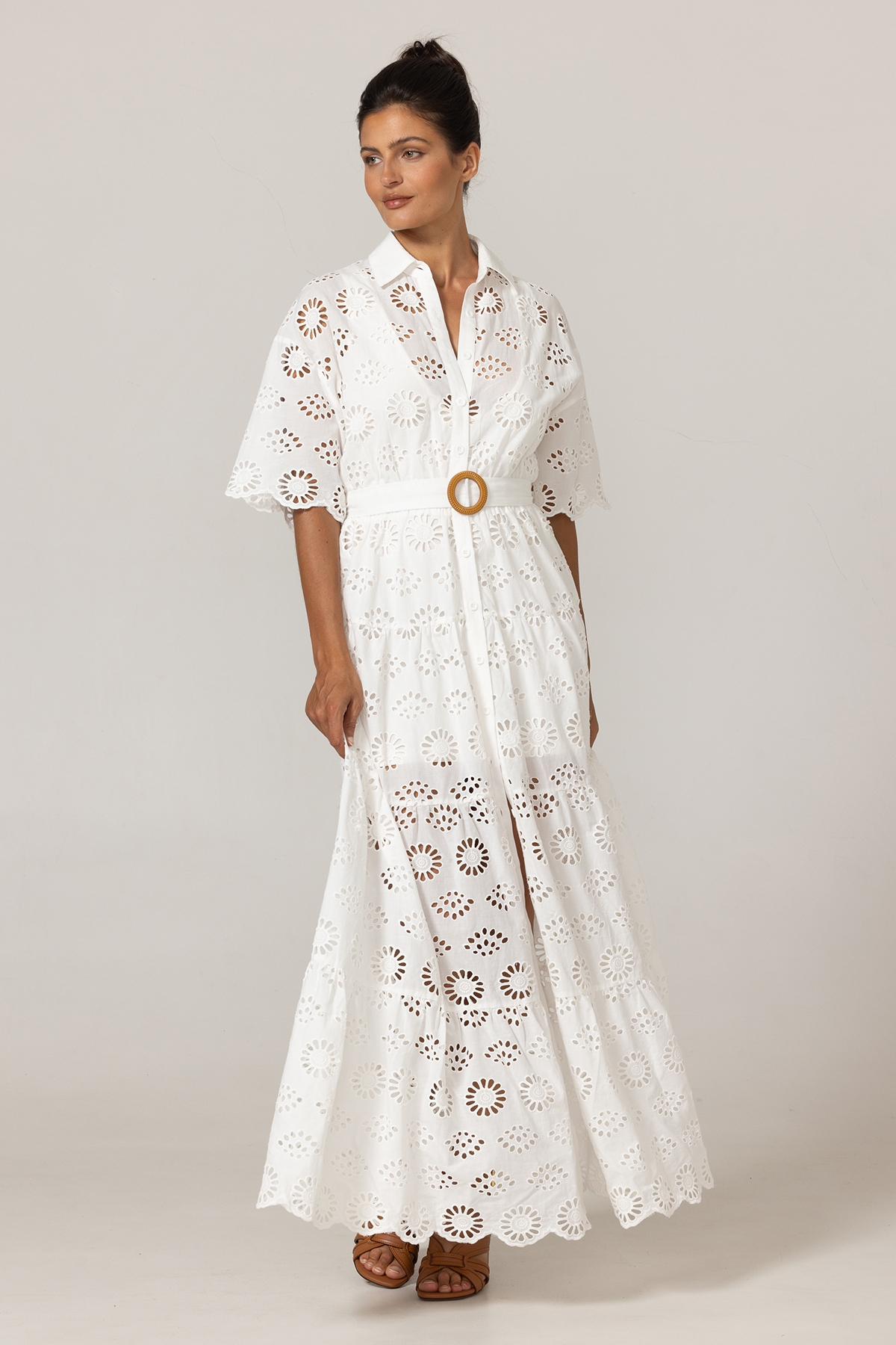 Gardenia Long Dress - English Embroidery - 100% Cotton - Miss June Paris - 3