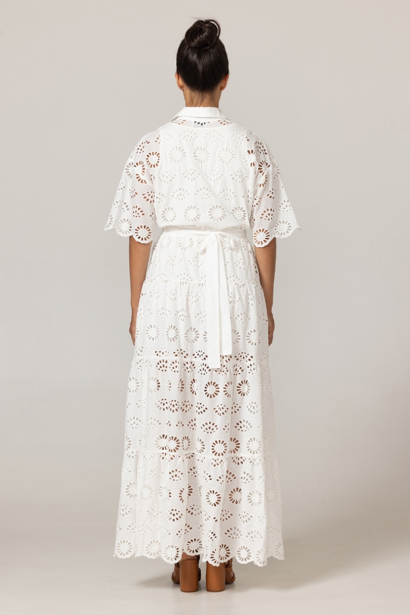 Gardenia Langes Kleid -  Englische Stickerei - 100% Baumwolle - Miss June Paris - 4