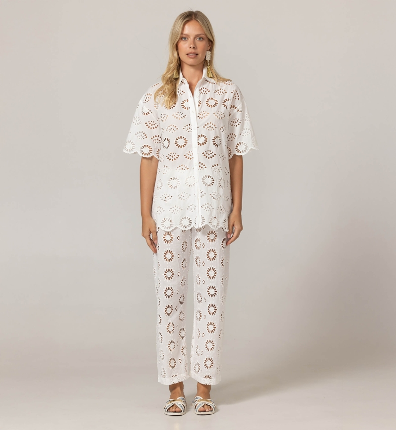 Pantalon Sorbet - Broderie anglaise - 100% coton - Miss June Paris - 3