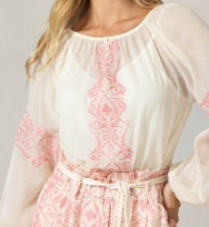 Indira-Bluse - 100% Baumwollvoile mit Spitze - Miss June Paris - 5