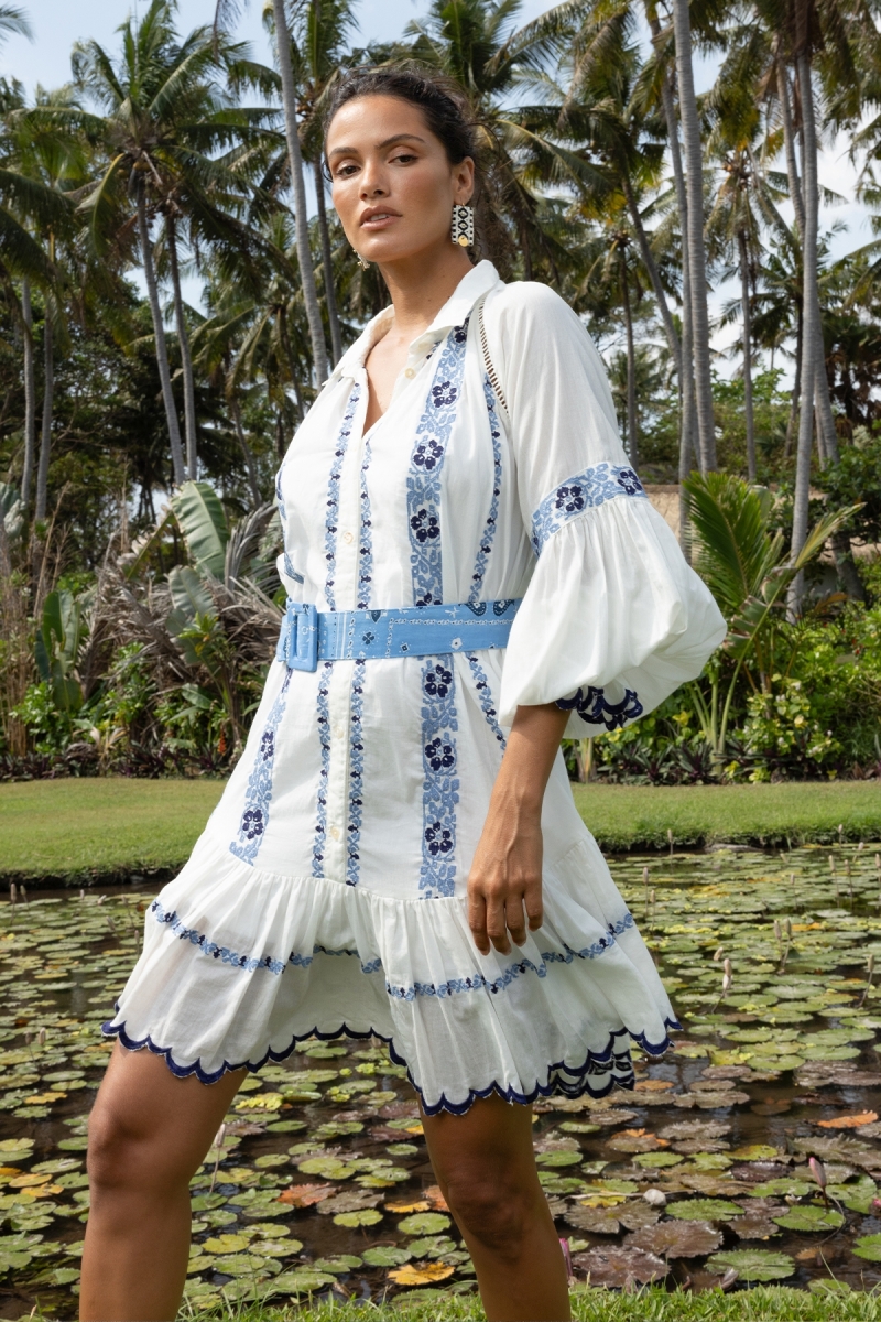 Kurzes Bellerose-Kleid - 100% Baumwollvoile mit Spitze - Miss June Paris - 1