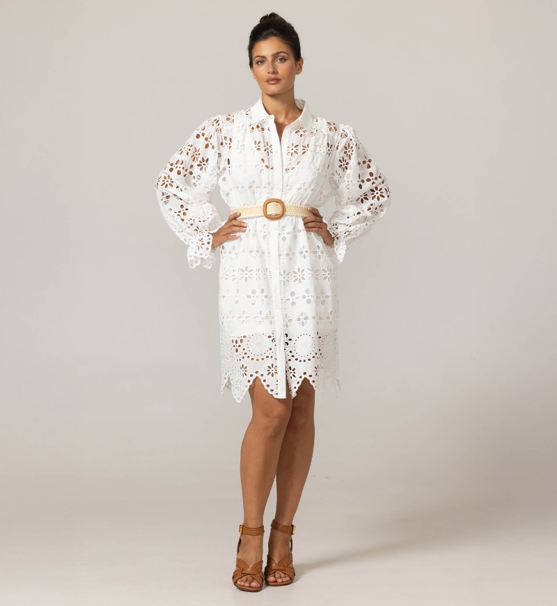 Sloane Kurzes Kleid - Englische Stickerei - 100% Baumwolle - Miss June Paris - 3