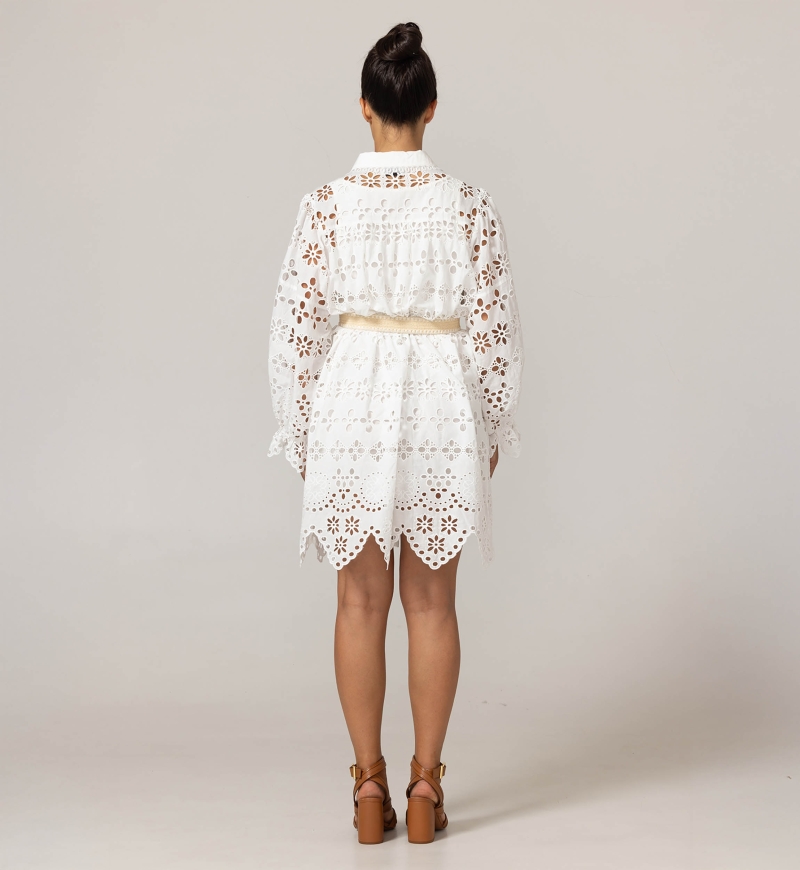 Sloane Kurzes Kleid - Englische Stickerei - 100% Baumwolle - Miss June Paris - 4