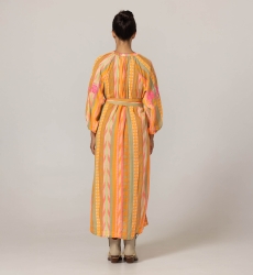 Langes Kleid Aiden - verziert mit Stickereien - 100 % Baumwolle - passender Gürtel - Miss June Paris - 4