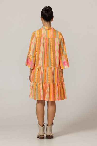 Akira short dress - adorned with embroidery - 100% cotton voile - vibrant striped pattern - Miss June Paris - 4