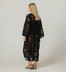 Caftan longo Eden preto - Bordado inglês - 100% algodão - Miss June Paris - 4
