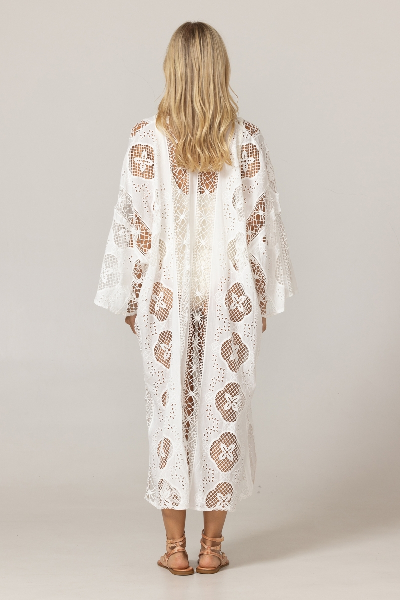 Caftan long Eden blanc - Broderie anglaise - 100% coton - Miss June Paris - 4