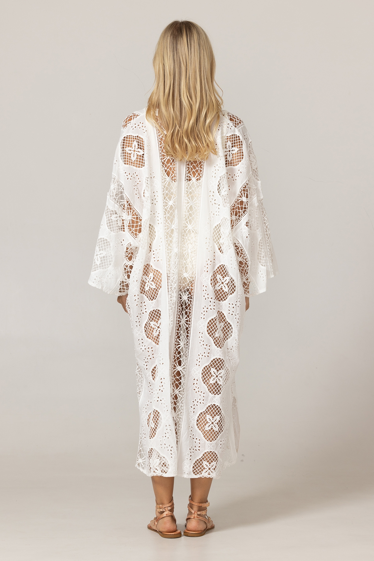 Long Eden Caftan White - English Embroidery - 100% Cotton - Miss June Paris - 4