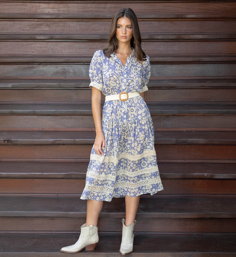 Robe longue Lana - Motifs floraux - 100% voile de coton - Miss June Paris - 1