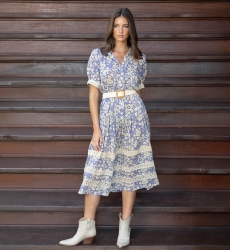 Vestido longo Lana - Padrões florais - 100% voile de algodão - Miss June Paris - 1