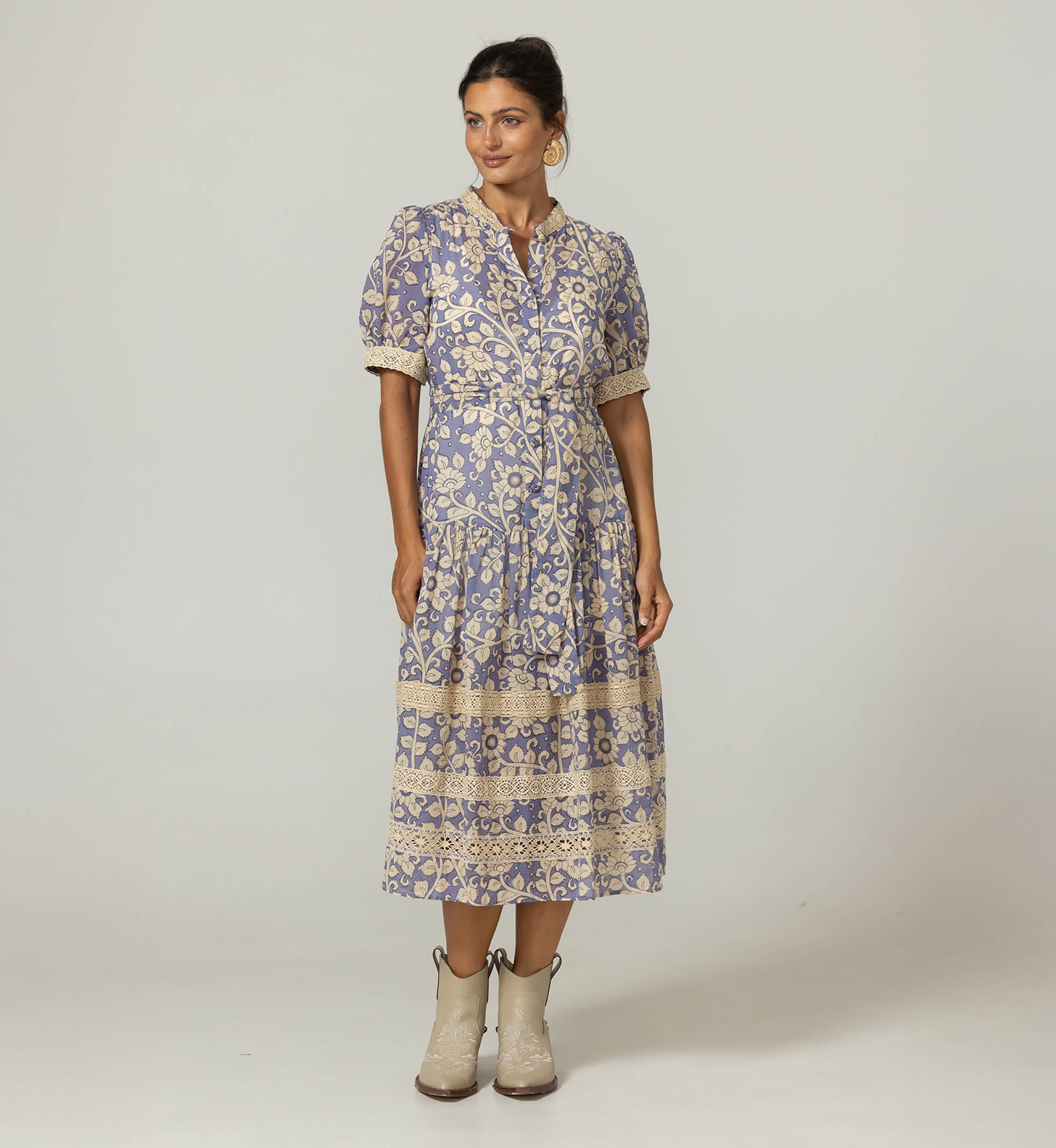 Lange langes Kleid - Blumenmuster - 100% Baumwollvoile - Miss June Paris - 3