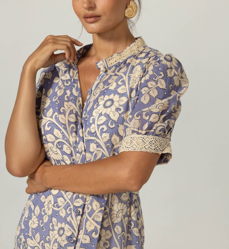 Lange langes Kleid - Blumenmuster - 100% Baumwollvoile - Miss June Paris - 5