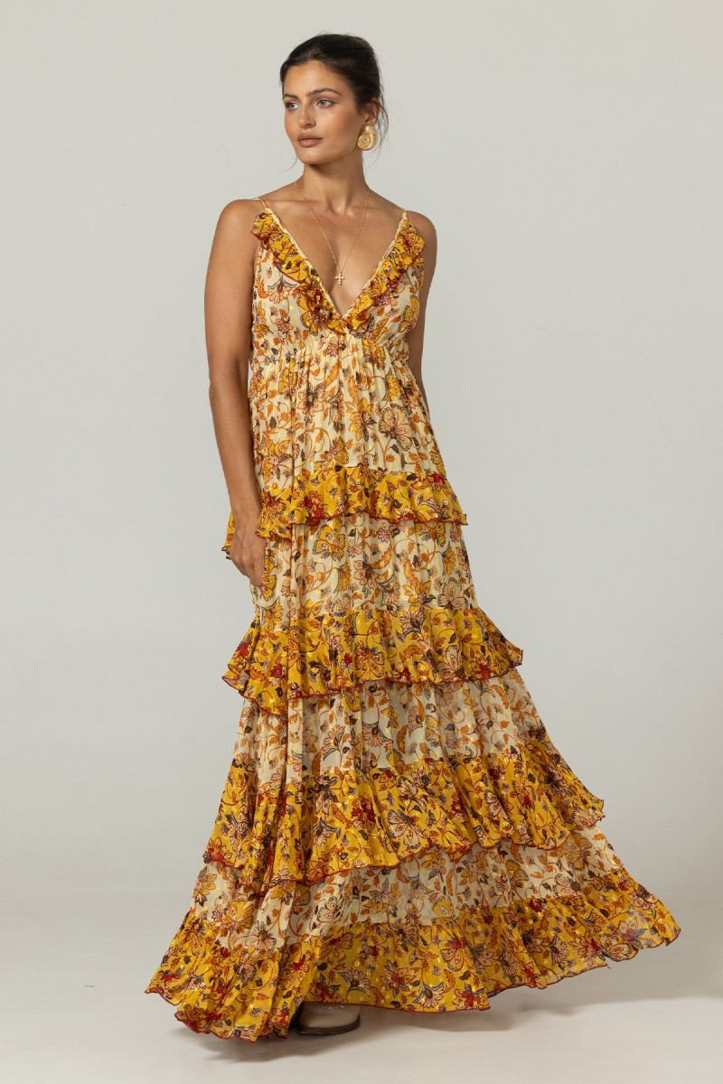 Vestido Longo Pippa - Padrões Florais - Alças Ajustáveis - Miss June Paris - 3