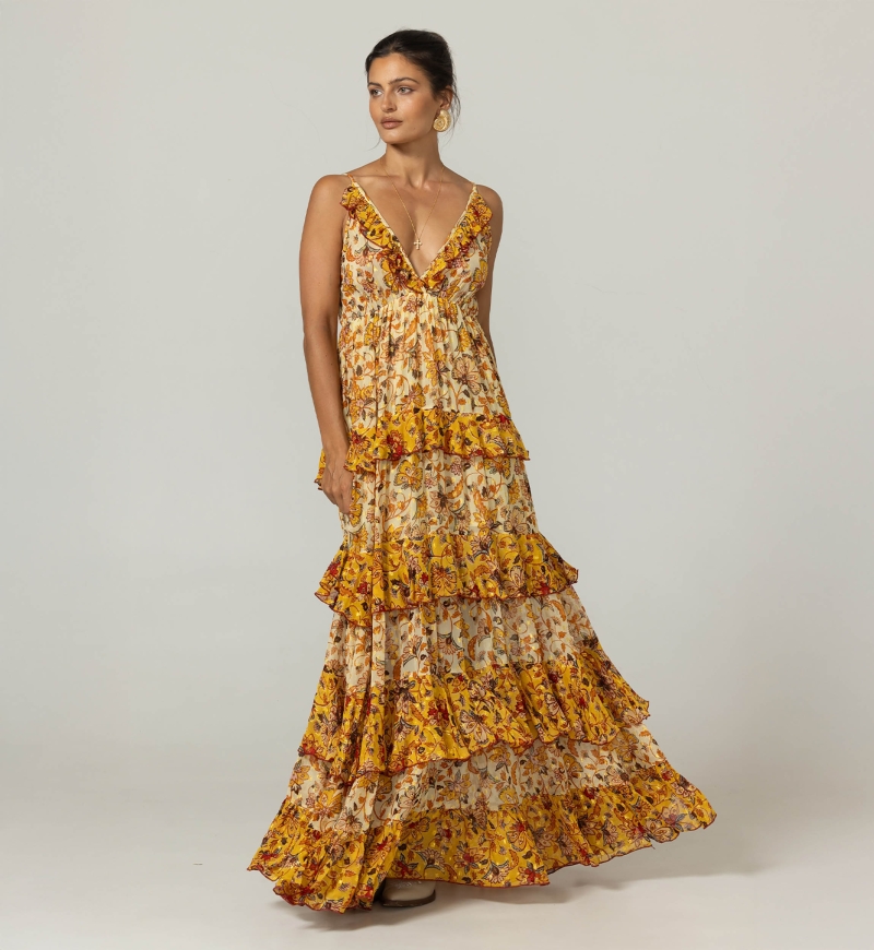 Vestido Longo Pippa - Padrões Florais - Alças Ajustáveis - Miss June Paris - 3