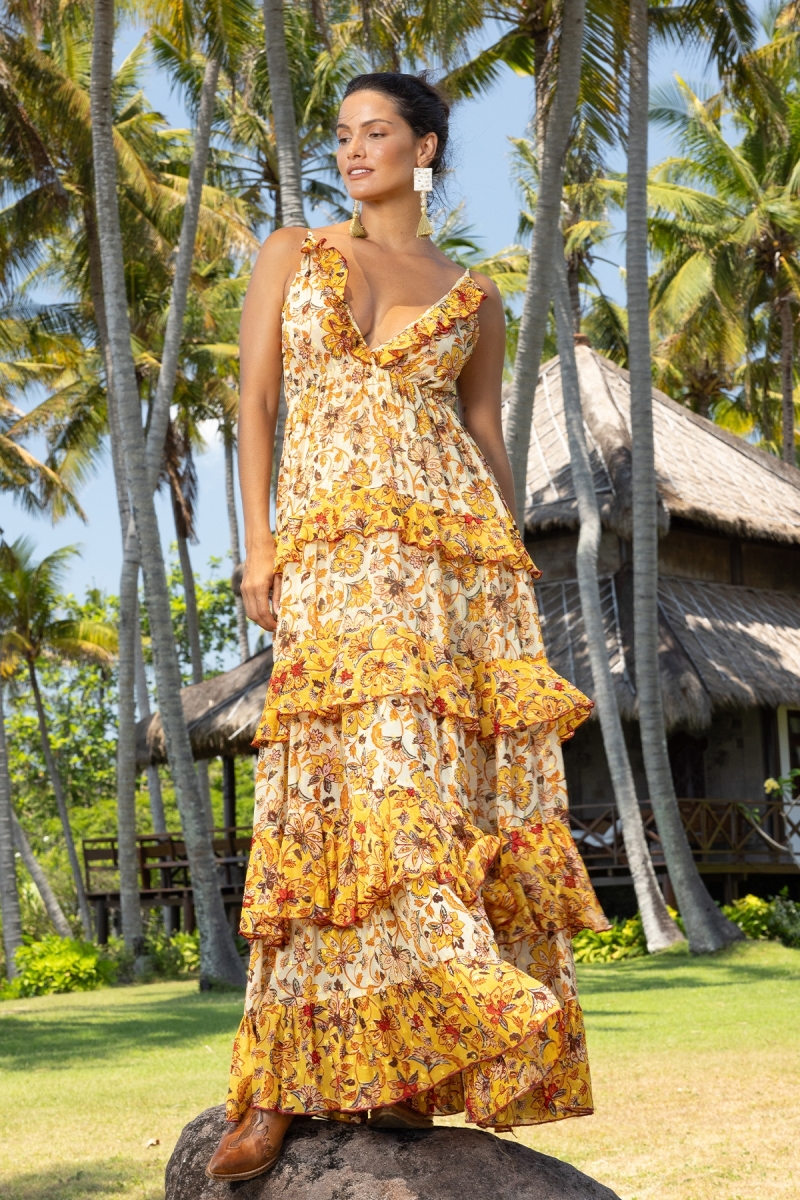 Vestido Longo Pippa - Padrões Florais - Alças Ajustáveis - Miss June Paris - 1