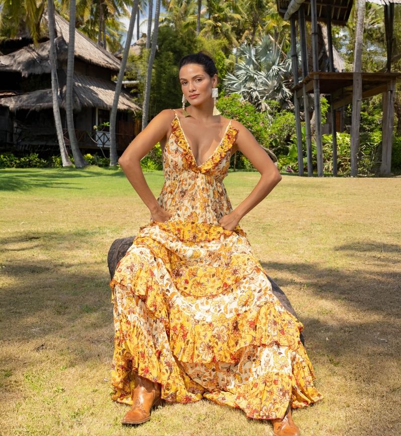 Robe longue Pippa - Motifs floraux - Bretelles ajustables - Miss June Paris - 2