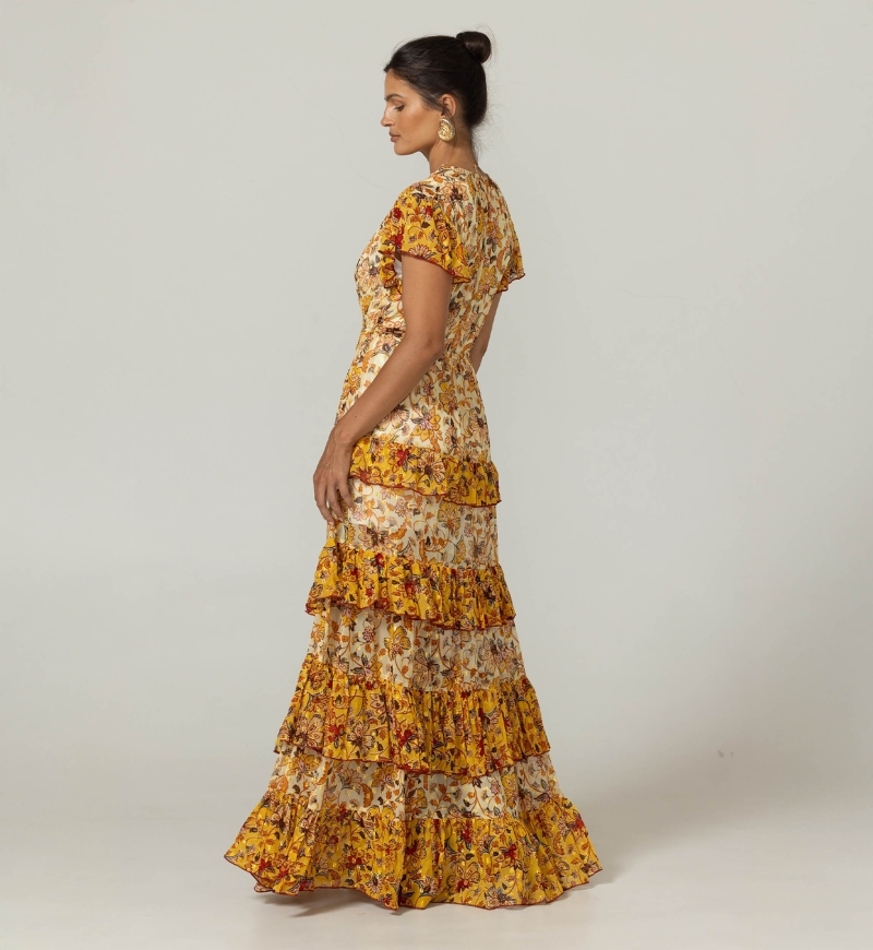 Langes Kleid Raya - Zum Binden - Luftige Rüschen - Florale Muster - Miss June Paris - 4