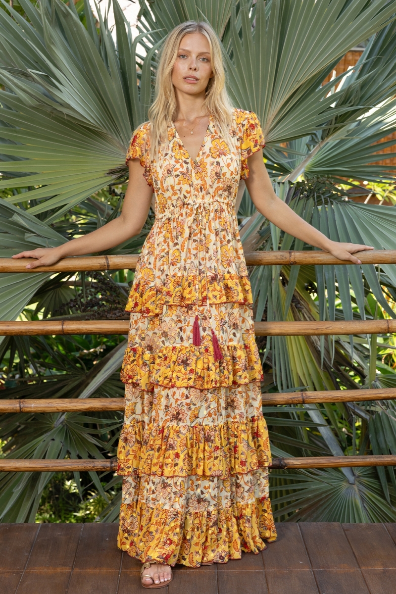 Langes Kleid Raya - Zum Binden - Luftige Rüschen - Florale Muster - Miss June Paris - 1