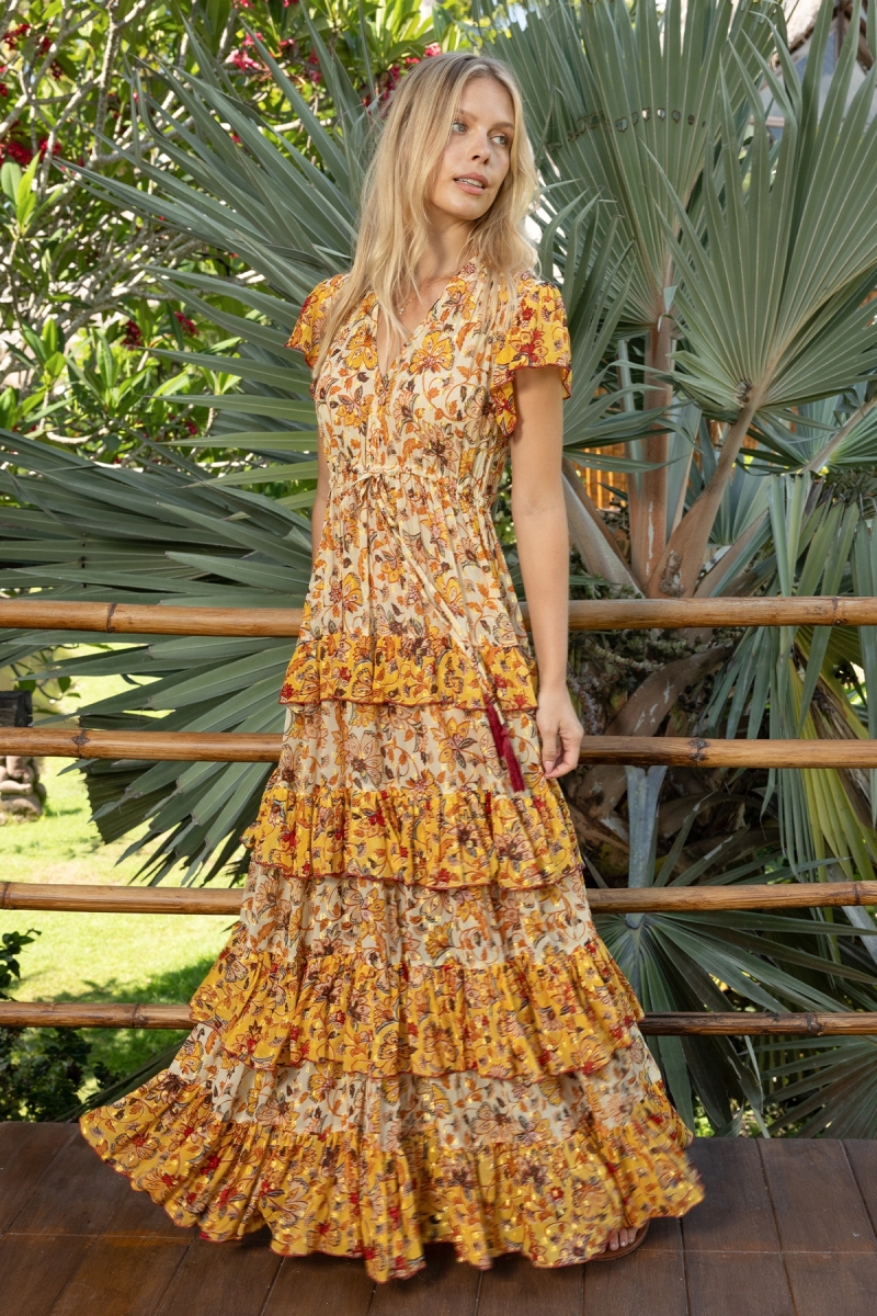 Langes Kleid Raya - Zum Binden - Luftige Rüschen - Florale Muster - Miss June Paris - 2