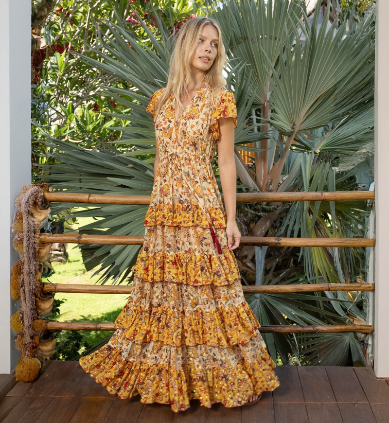 Robe longue Raya - Lien à nouer - Volants aériens - Motifs floraux - Miss June Paris - 2