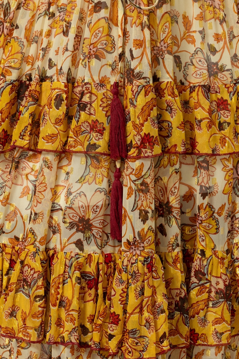 Robe longue Raya - Lien à nouer - Volants aériens - Motifs floraux - Miss June Paris - 5