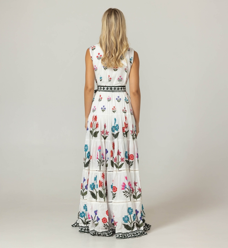 Miri Long Dress - 100% Cotton Voile with Lace - Miss June Paris - 4