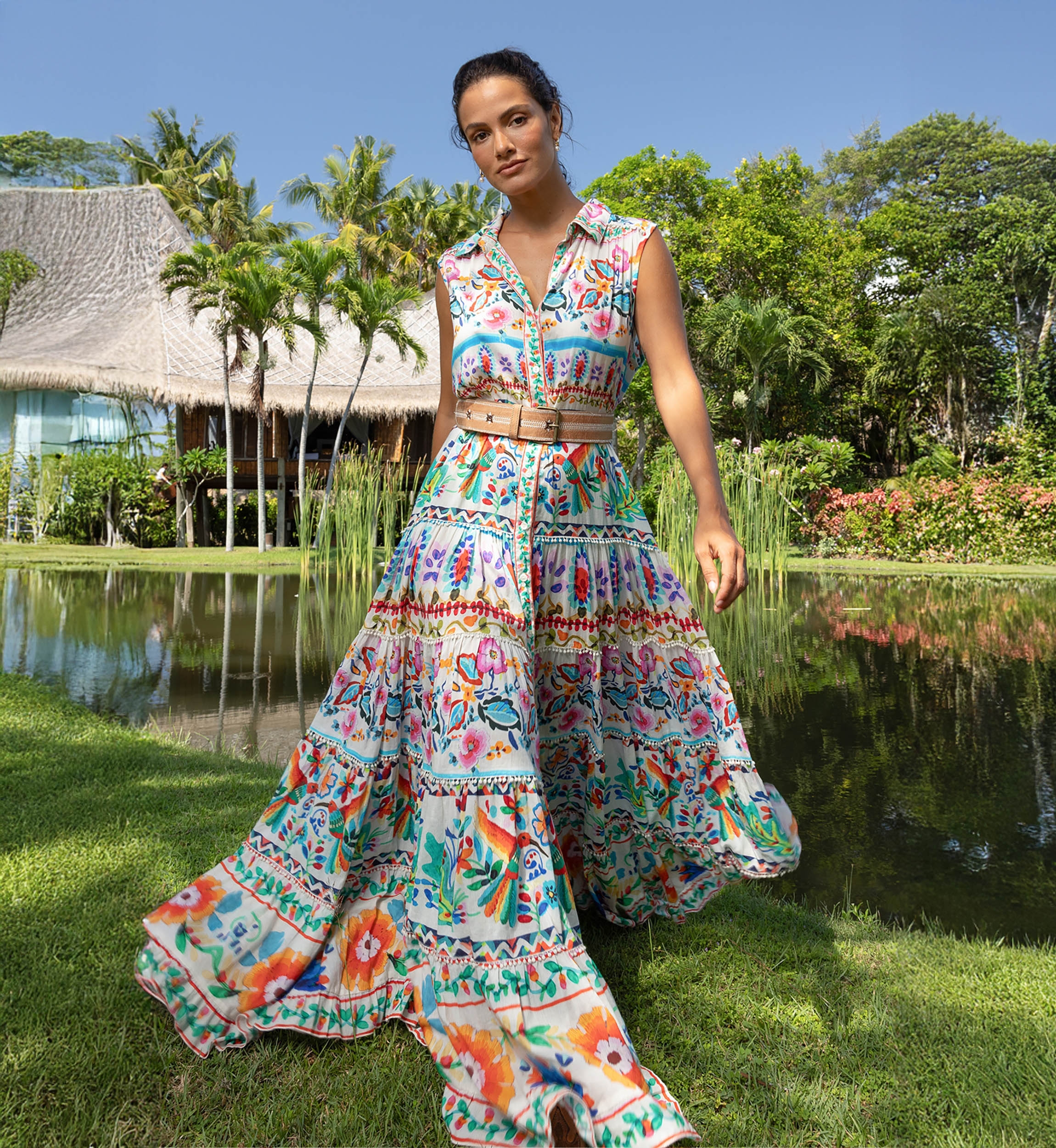 Neela Langes Kleid - 100% Baumwollvoile mit Spitze - Miss June Paris - 1