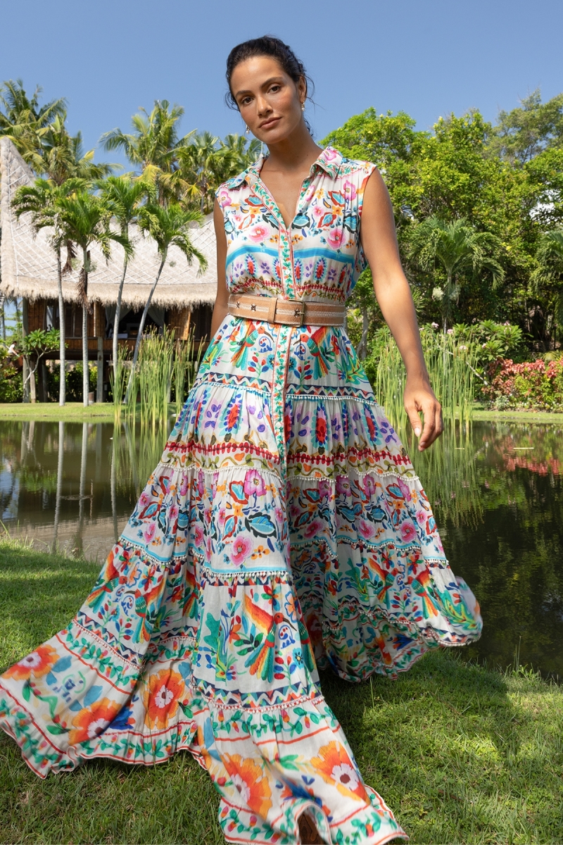 Vestido Longo Neela - 100% Voile de Algodão com Renda - Miss June Paris - 1