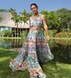 Neela Langes Kleid - 100% Baumwollvoile mit Spitze - Miss June Paris - 1