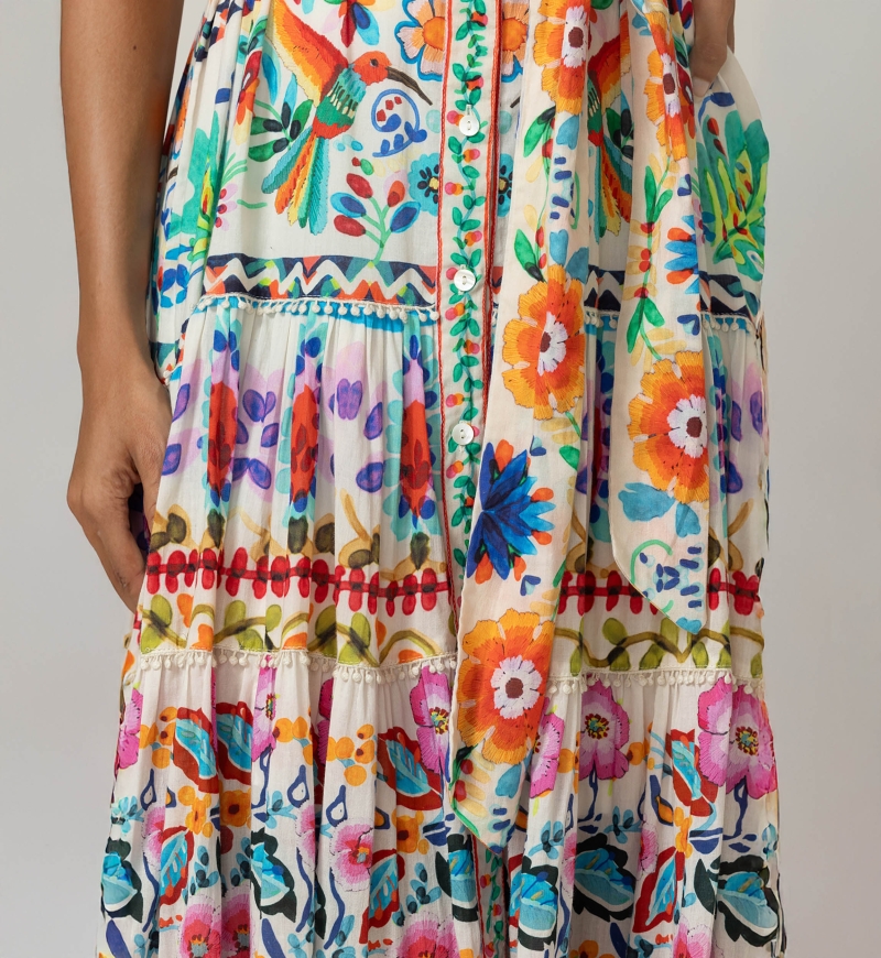 Neela Langes Kleid - 100% Baumwollvoile mit Spitze - Miss June Paris - 5