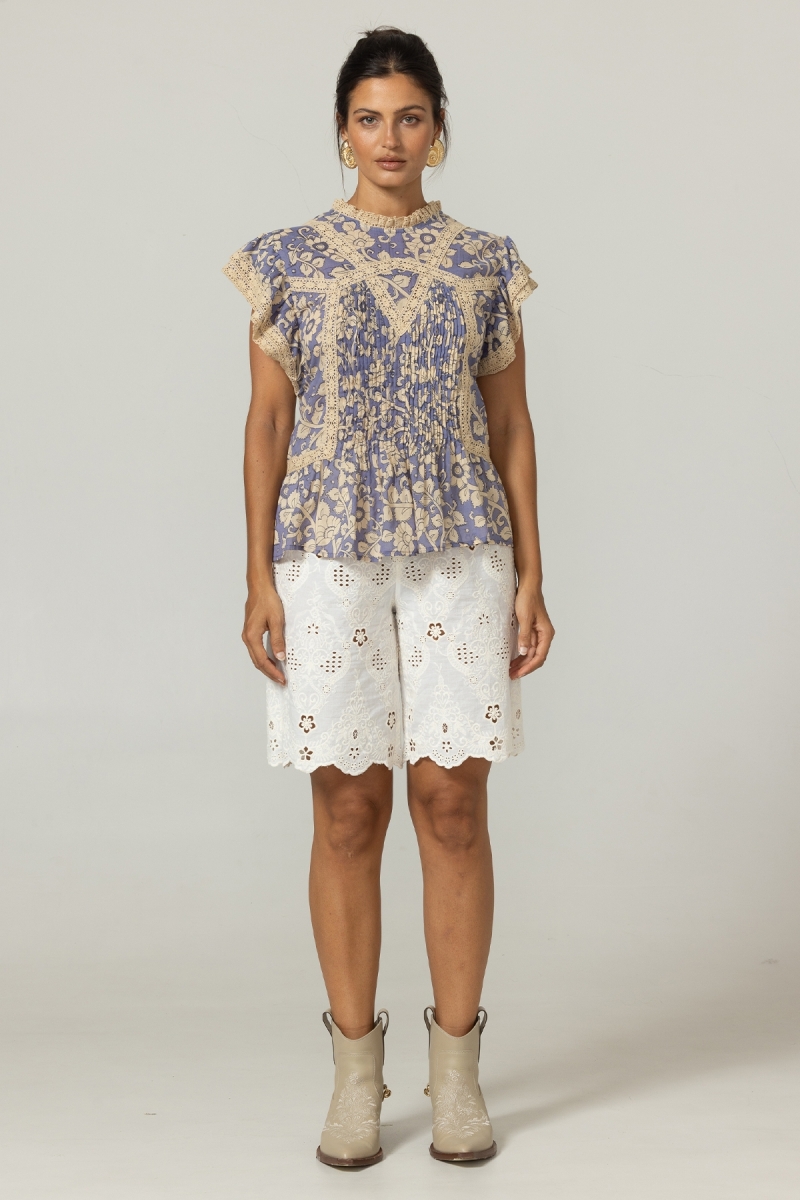 Sophie Bermudashorts - Englische Stickerei - 100% Baumwolle - Miss June Paris - 3