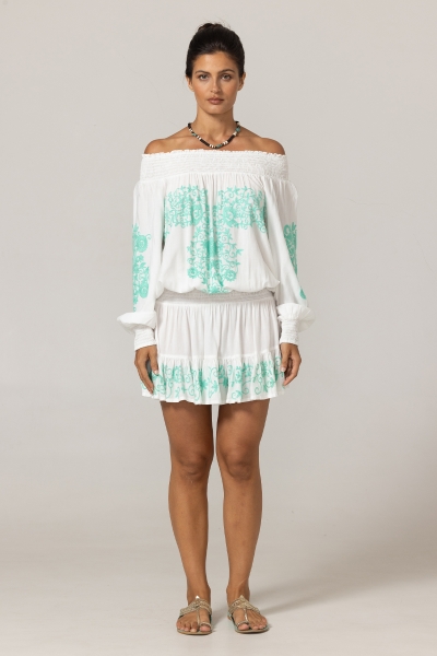 Aleyna Short Dress: white - embroidered bib - 100% Modal - bohemian touch - Miss June Paris - 3