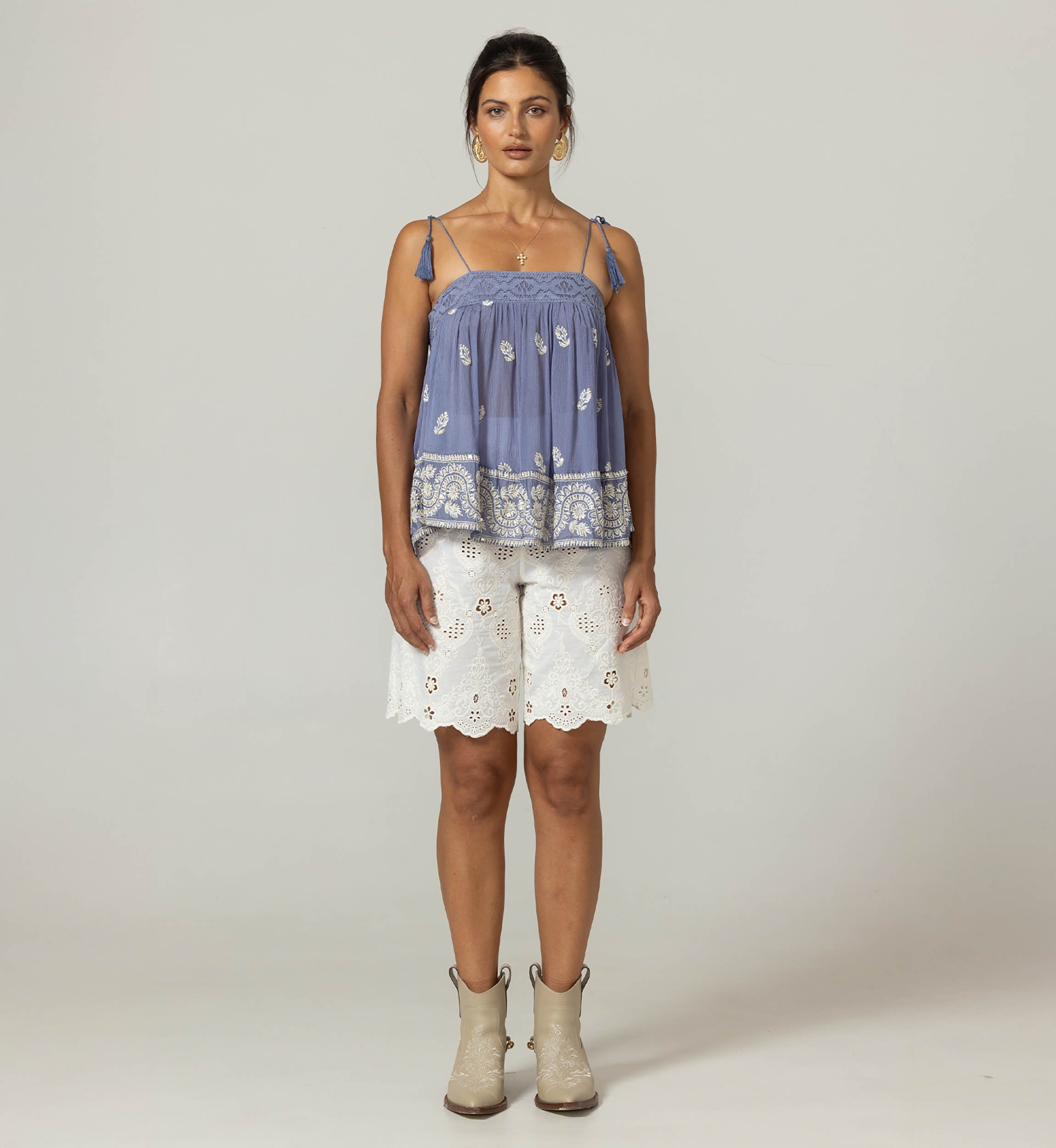 Regata Sunset - Crepe de Viscose Bordado - Miss June Paris - 8