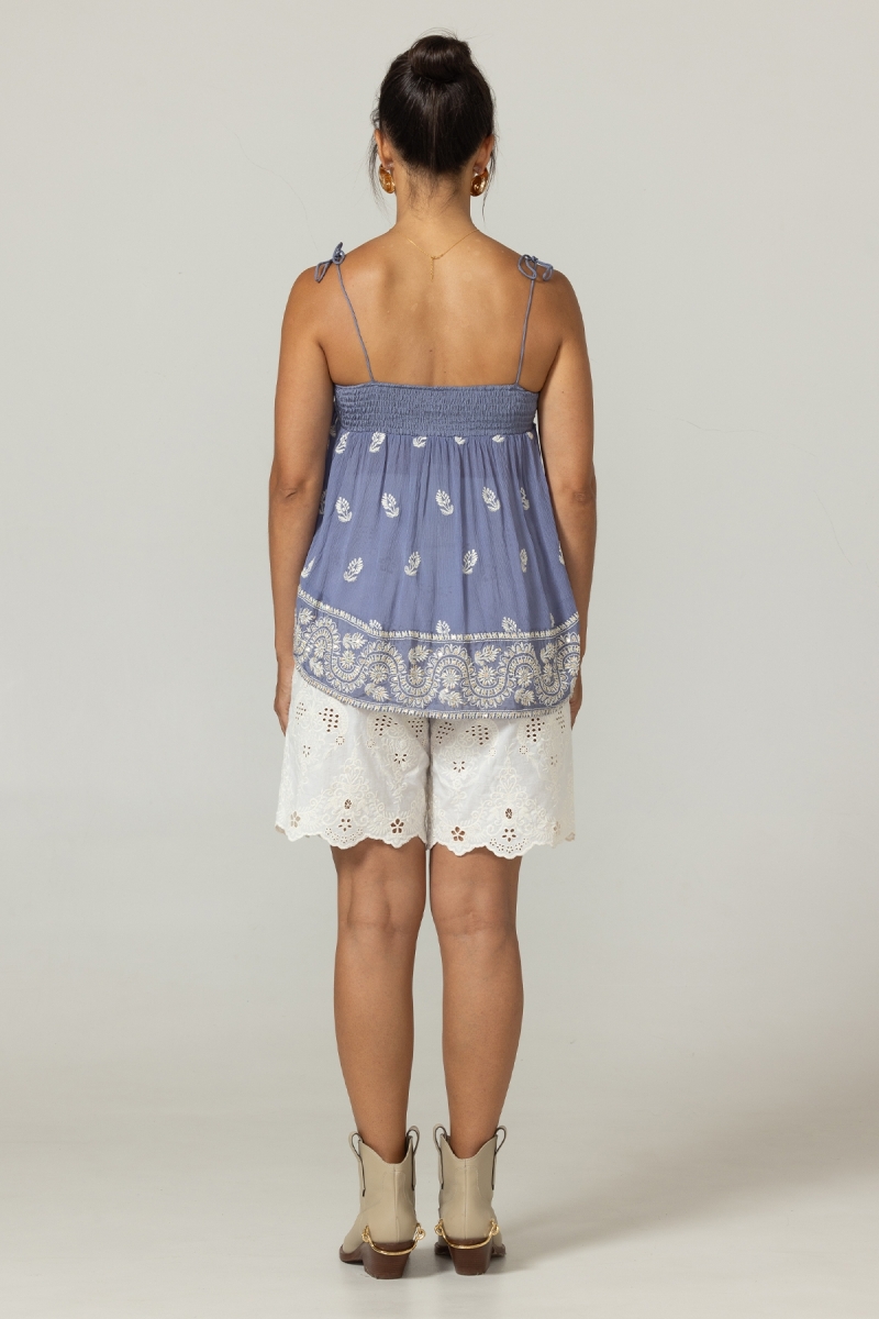 Camiseta Sin Mangas Sunset - Crêpe de Viscosa Bordado - Miss June Paris - 9