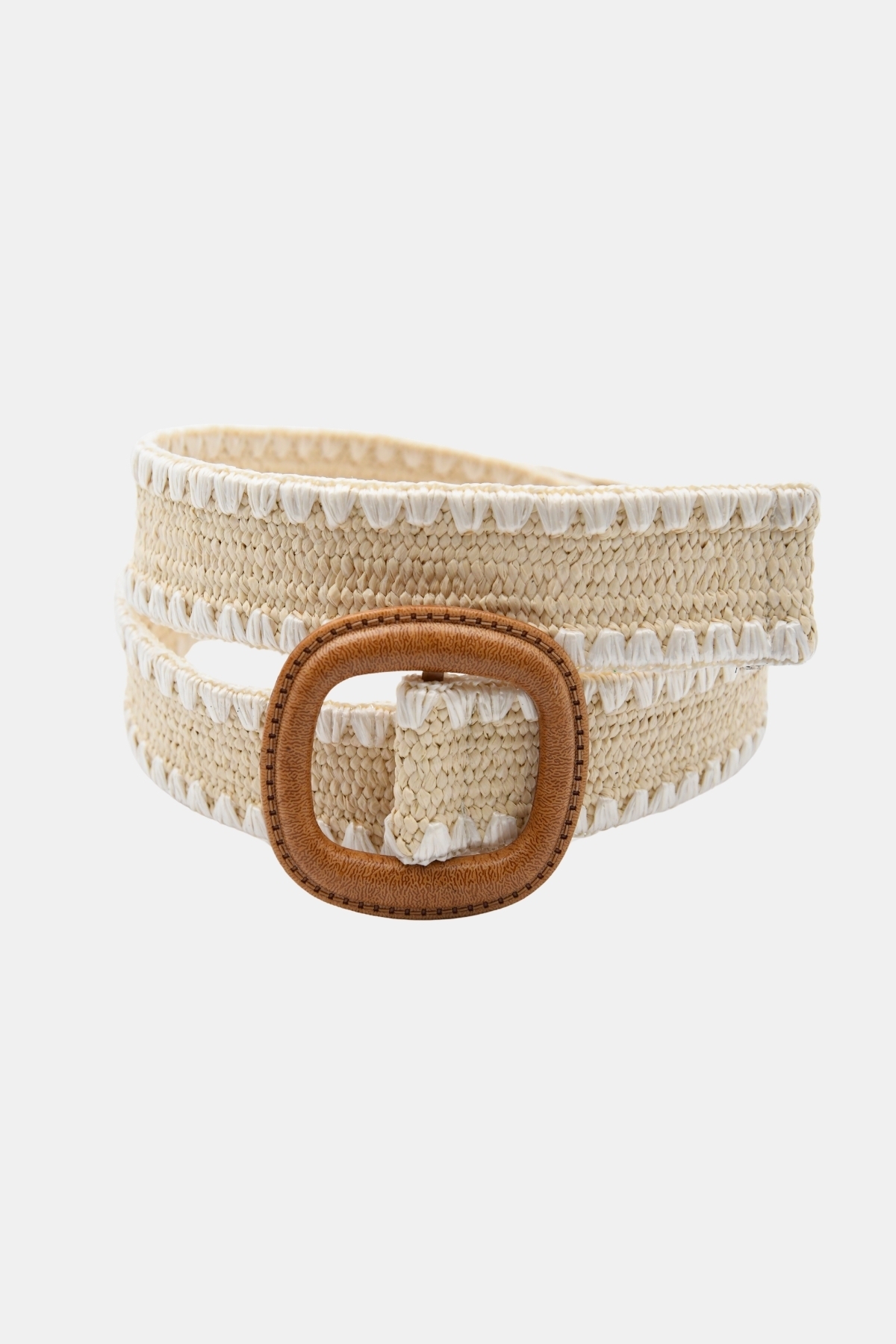 Beige and white two-tone raffia belt Faye - Miss June Paris