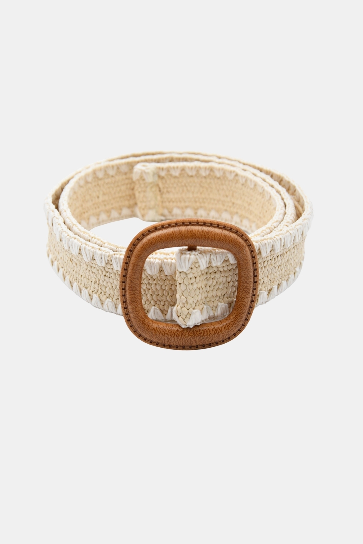 Beige and white two-tone raffia belt Faye - Miss June Paris